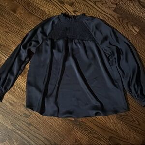 Nanette Lepore Silky Polyester Navy long sleeved blouse top. Small. Excellent!